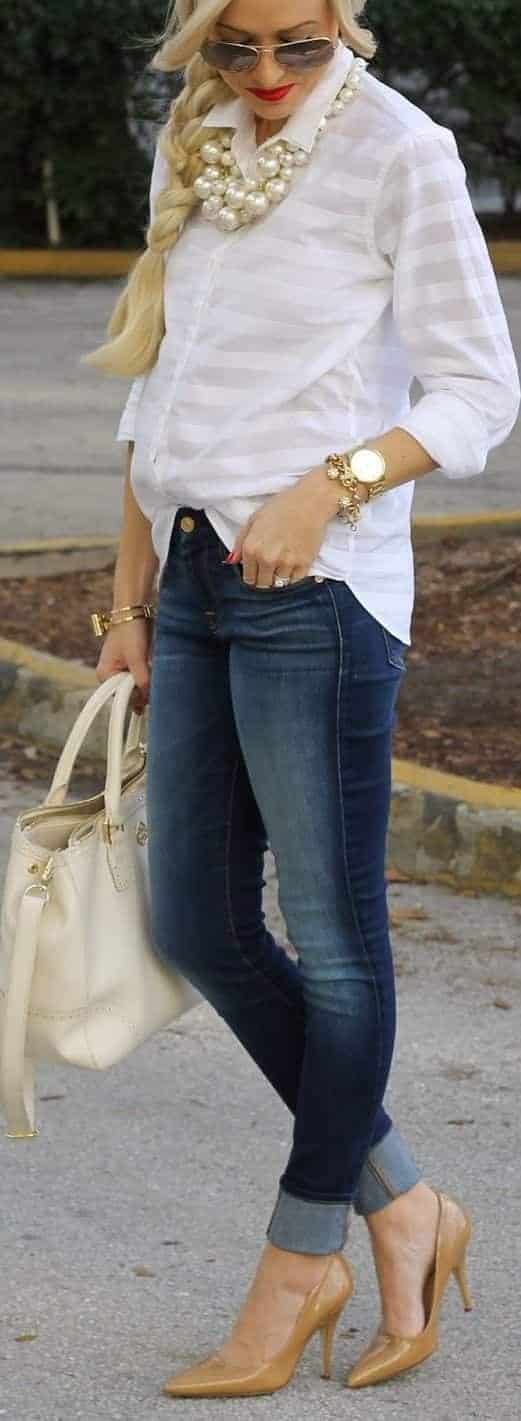 44 – Self-Printed White Blouse + Pearl Accessories