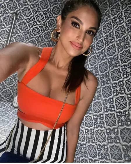 3 – Orange Sise Cut Bralette Top With Black And White Stripped Pants