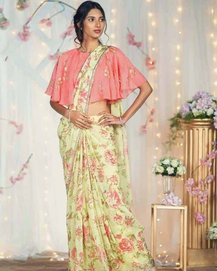 ↓ 13. Layered Blouse With Floral Saree