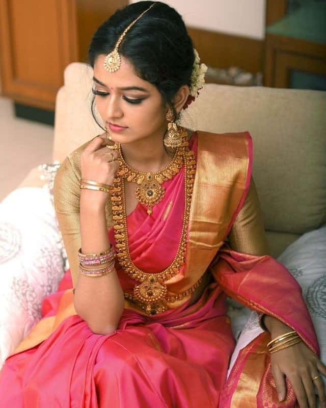 18 – Pink And Gold Pattu Silk Saree