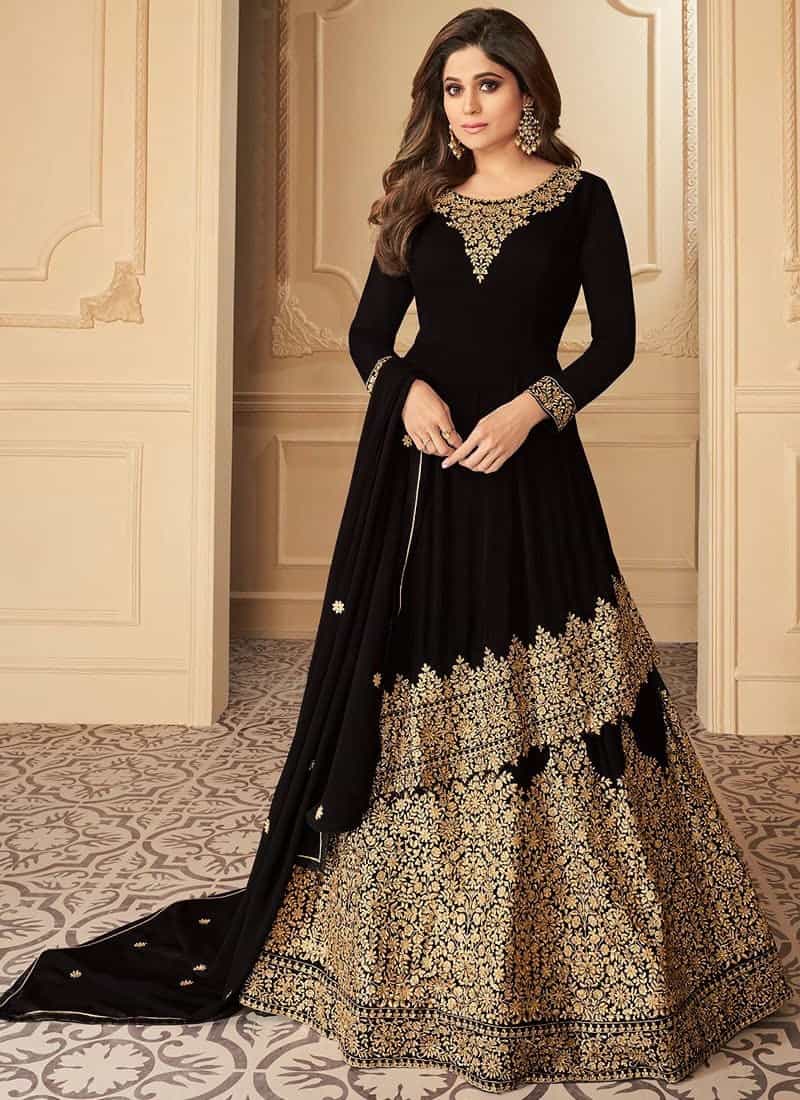 6 – Black Embroidered A-Line Kurta