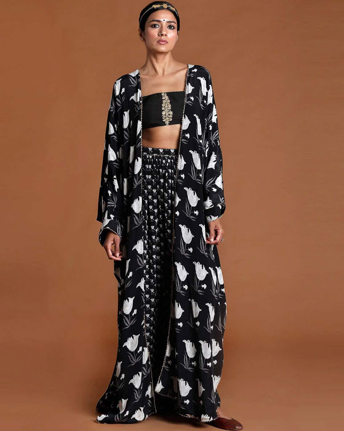 Floral Print Cape with Trousers