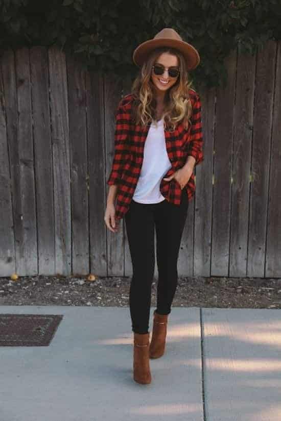 8 – Red Flannel Paired With White Round-Neck Tee