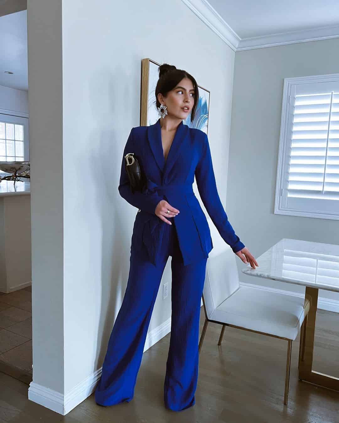 6 – Electric Blue Fitted Dress Blazer and Wide Matching Pants