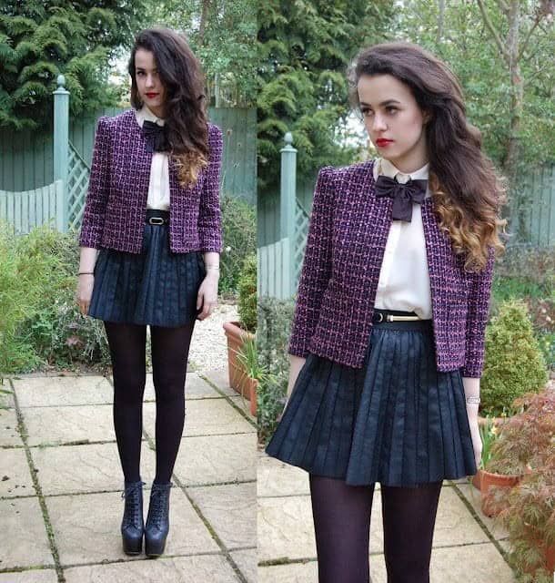 #6. Vibrant School Girl Look with Purple Jacket