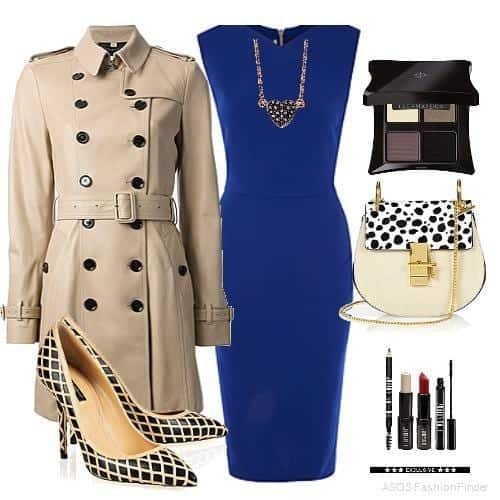 05 – Opt for a Blue Bodycon Dress With Long Beige Coat