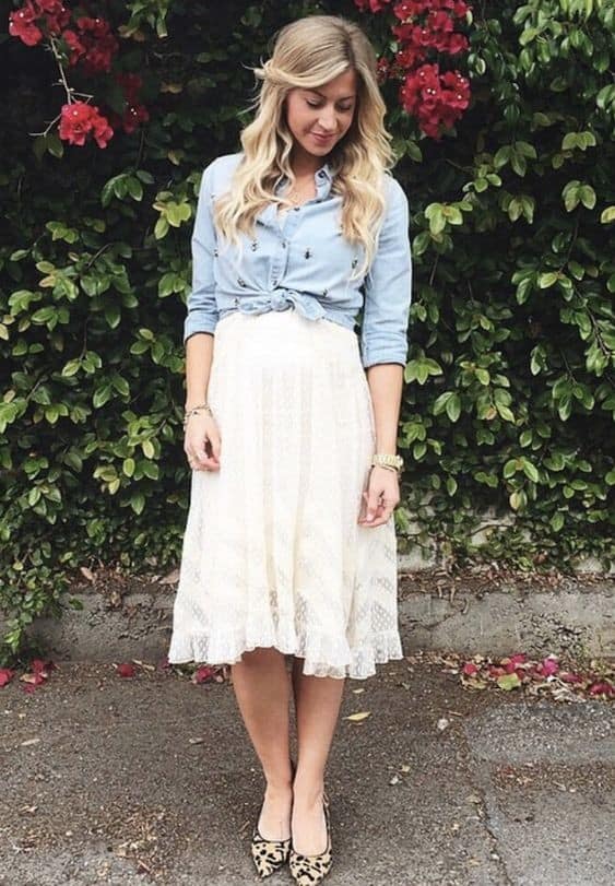 18 – Combine a Colored Longsleeve Shirt with a Lacey White Skirt