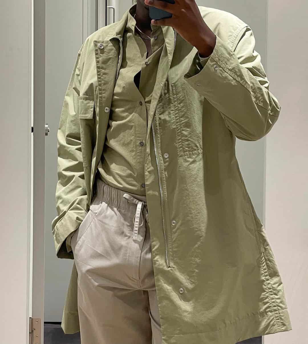 38 – Light Green Rain Coat Paired with Matching Button Down