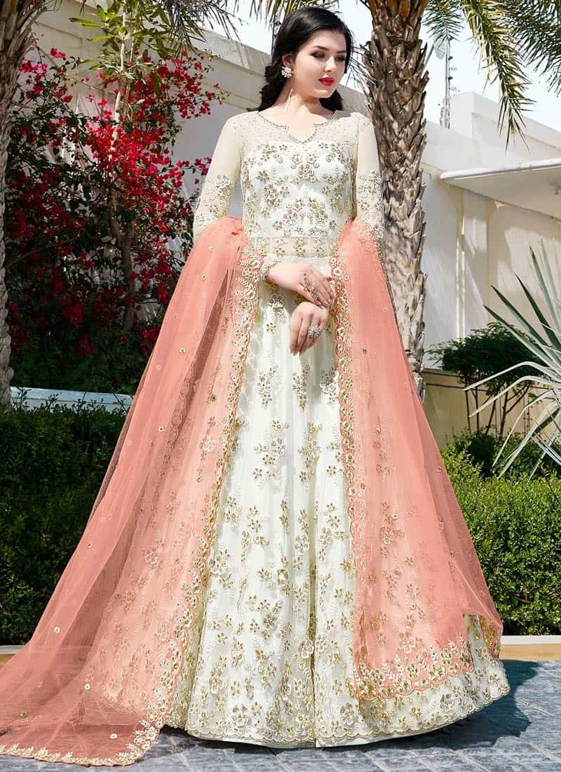 4 – Floral Embriodered White Lehenga