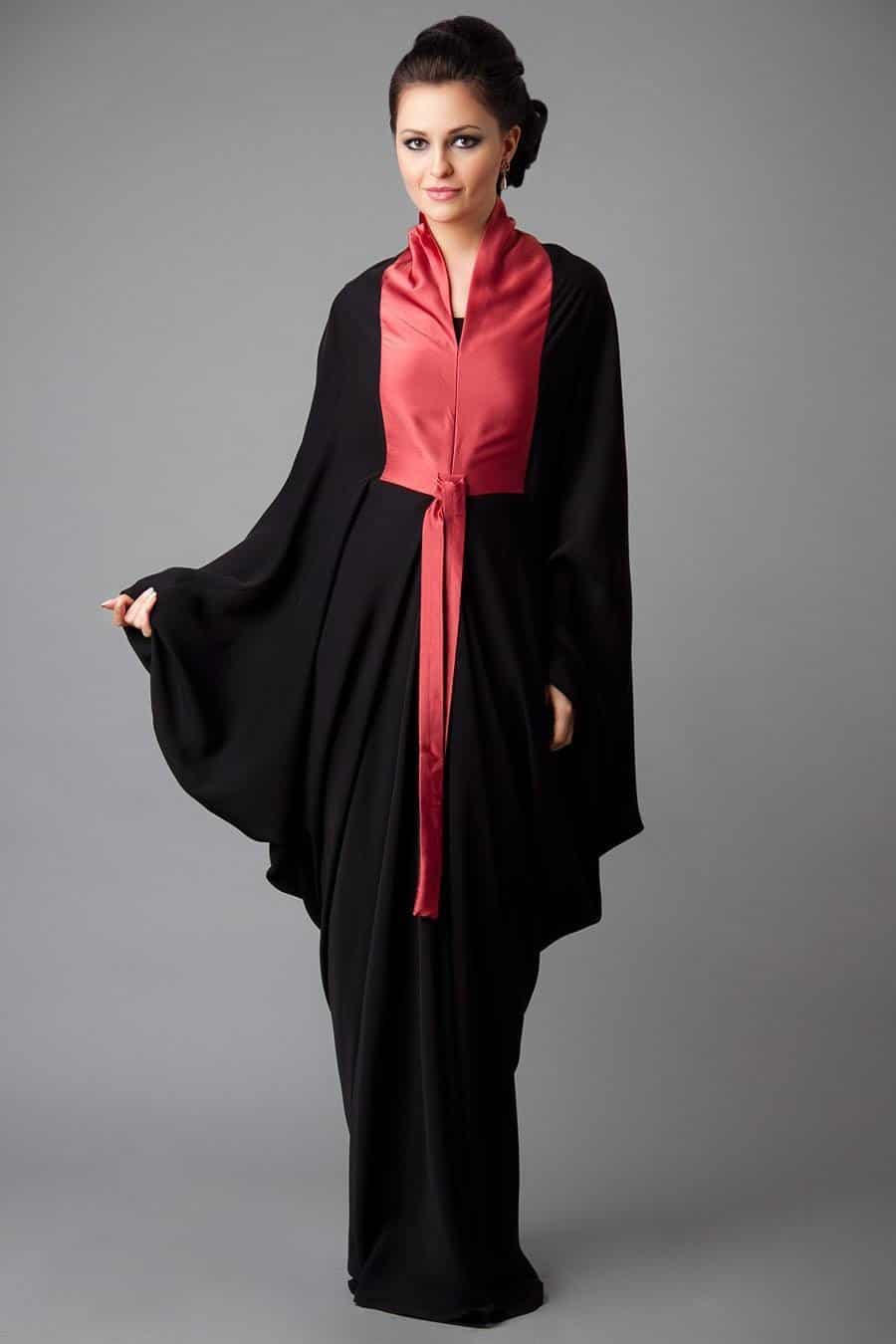 ↓ 14 – Red and Black Abaya for Semi-Formal Look