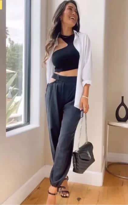 20 – Sise Slit Crop Top Paired With Jogger Pants and Black Sandals