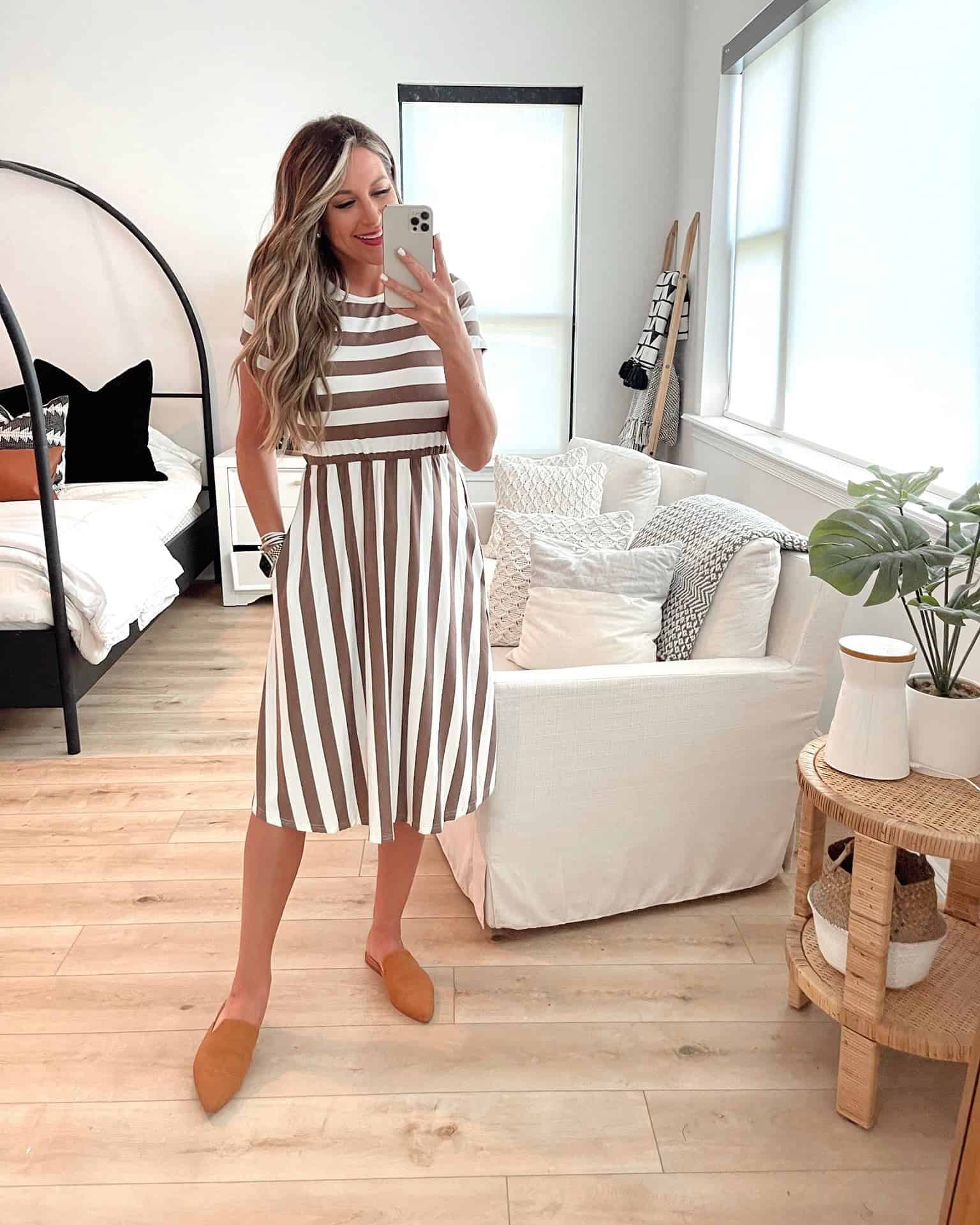 3 – Striped Dress With Brown Matching Loafers