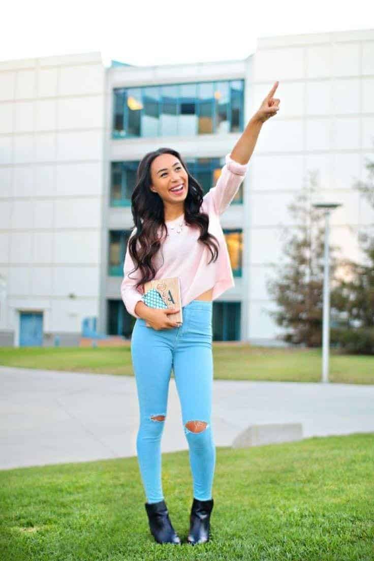 14 – Pink Crop Top Paired With Ripped Denim