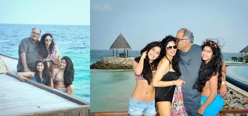 ↓ 8 – Sridevi With Her Family On Beach