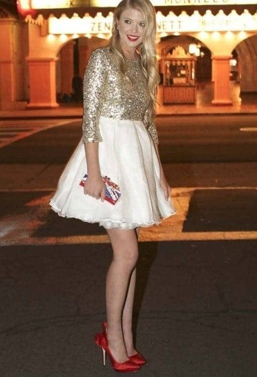 9 – Gold Sequin Top With White Skirt