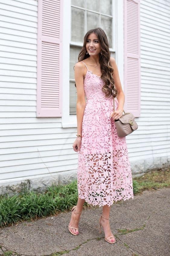 ↓ 9 – Pink Lace Dress and Crossbody Purse