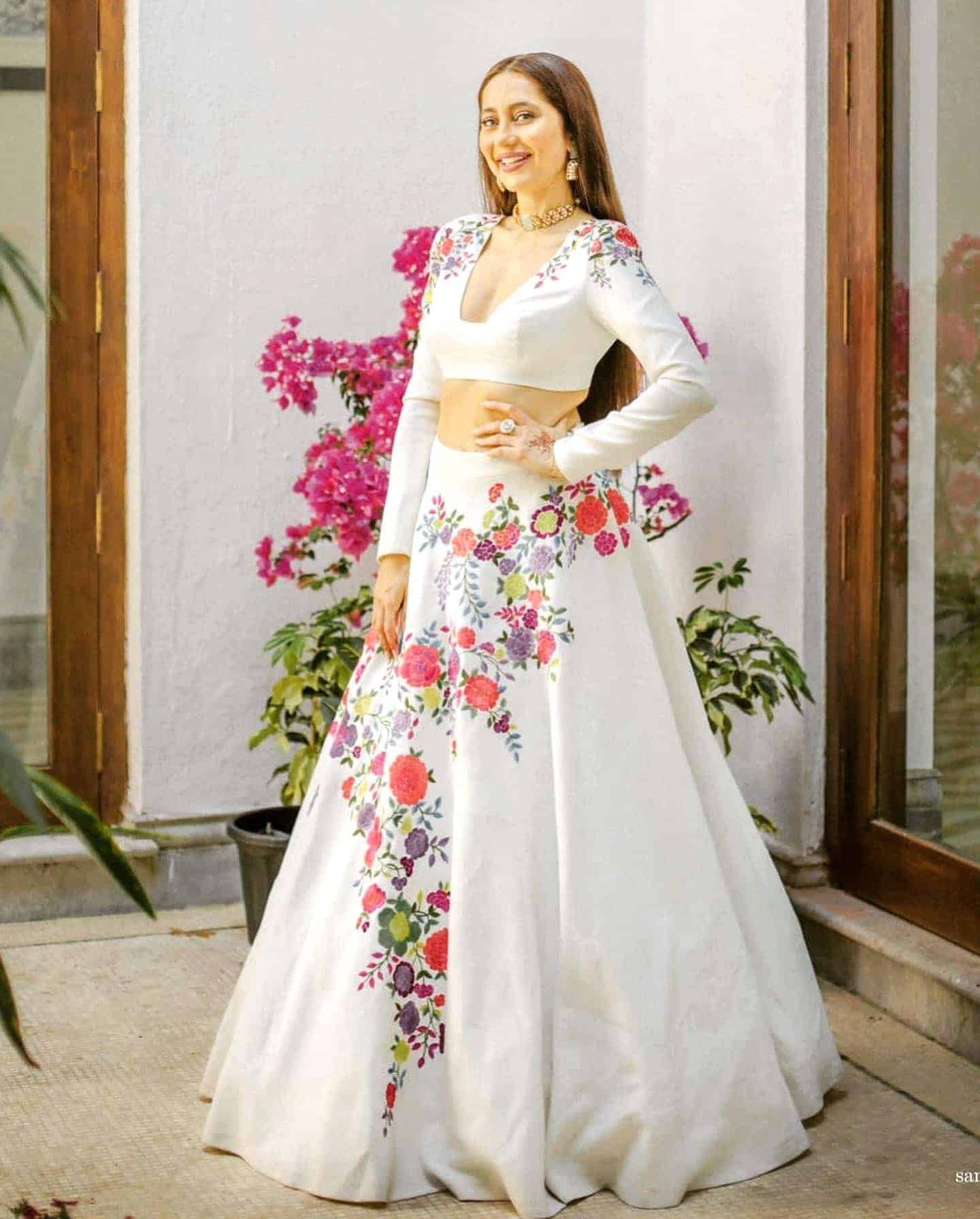 White Floral Lehenga Styled with Polki Jewelry