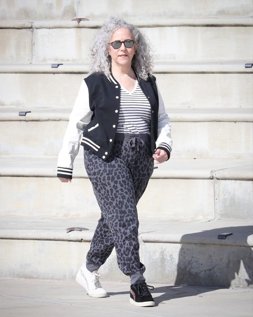 39 – Sneakers With Printed Trousers & Varsity Jacket