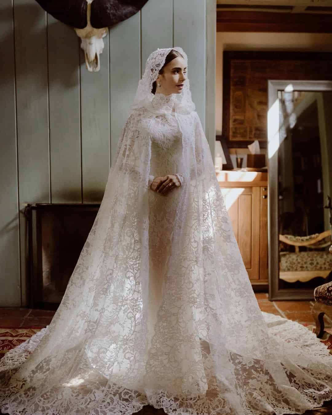 04 – Add Drama to Your Wedding Dress like Lily Collins