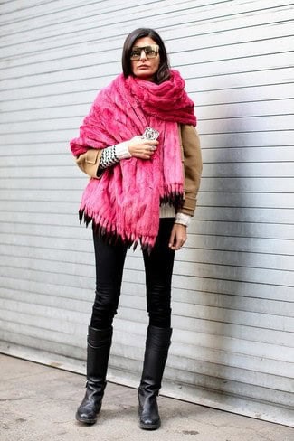 9 – Wear A Winter Scarf With Your Camel Coat & Leather Pants