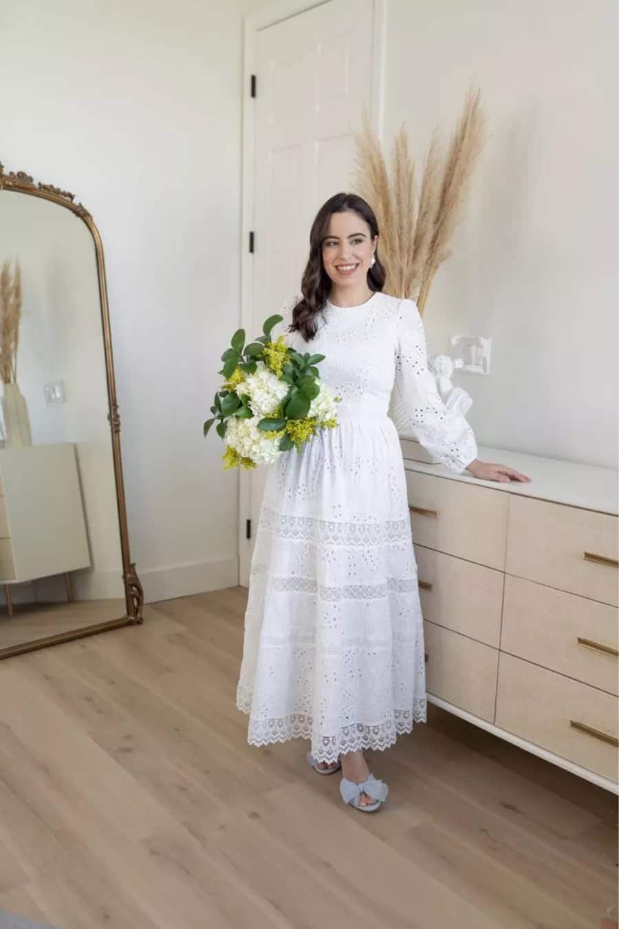 29 – Nail the Bridal Look in a Romantic White Eyelet Lace Dress