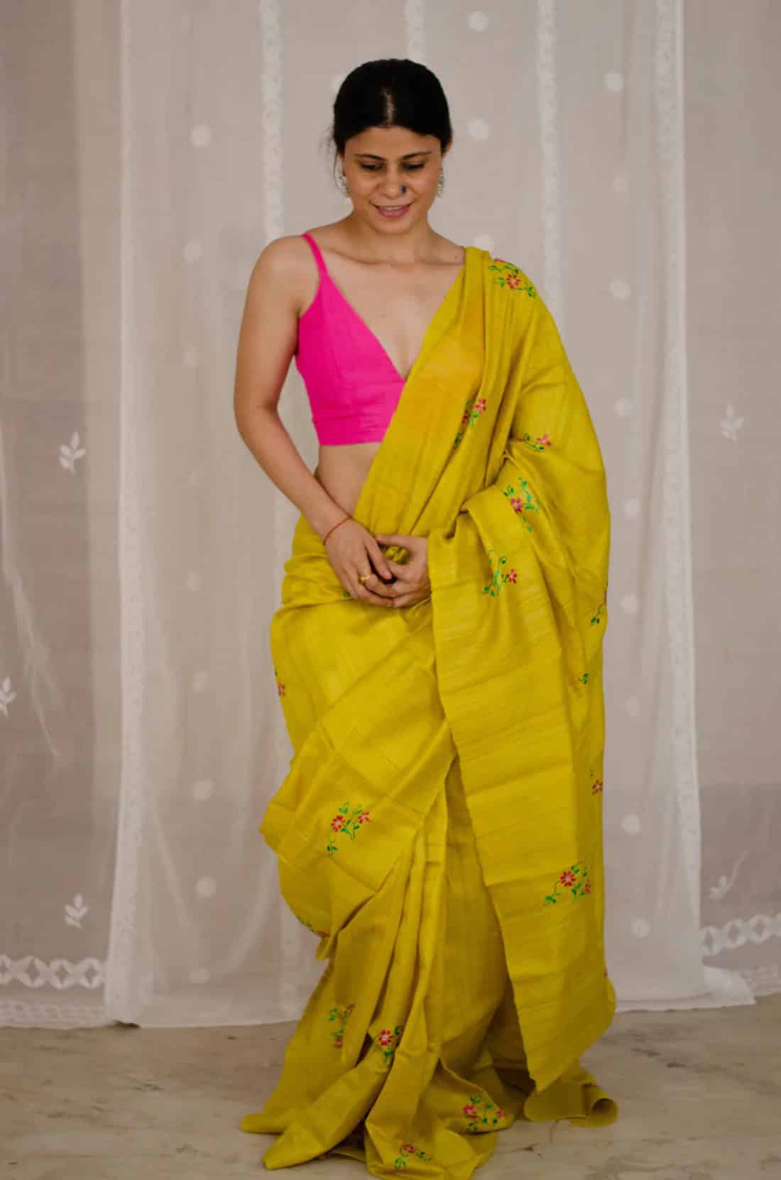 Tussar Saree Paired with Crop Top