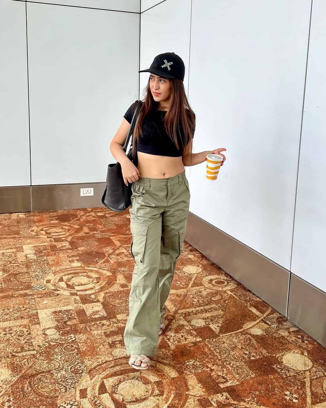 2 – Colorblock with Sage Green Cargo Pants and A Black Cropped Top