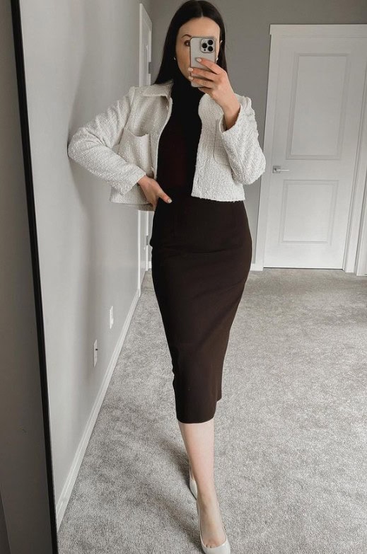 4 – Deep Brown Fitted Dress With Jacket