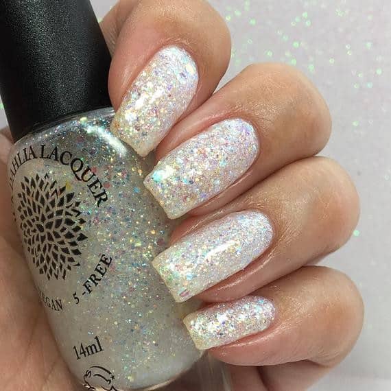 Glittery White Nail Art