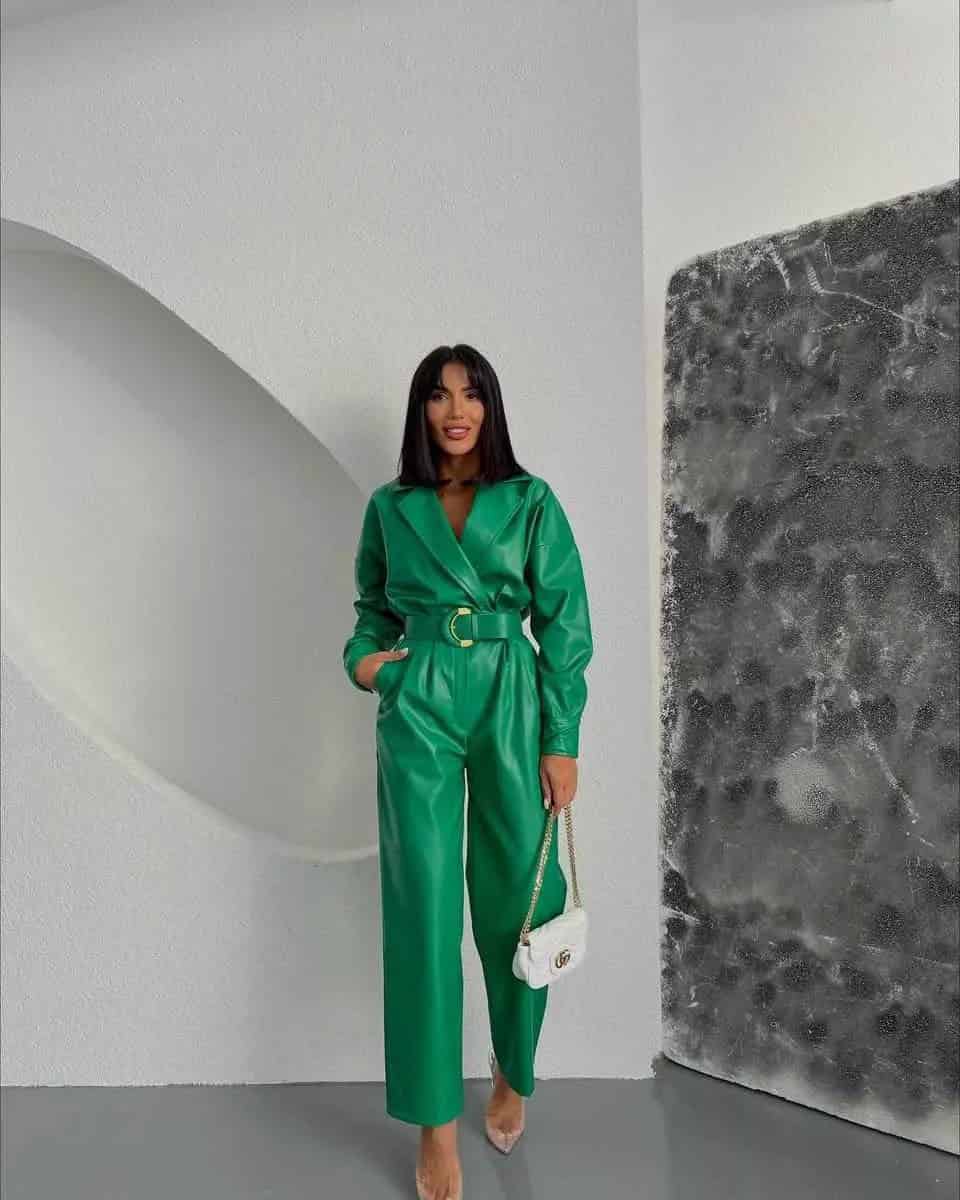 2 – Green Collared Neck Belted Overall