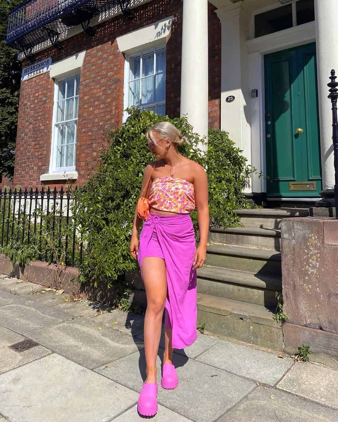 1 – Floral Tube Top With Magenta Asymmetrical Skirt and Matching Shoes