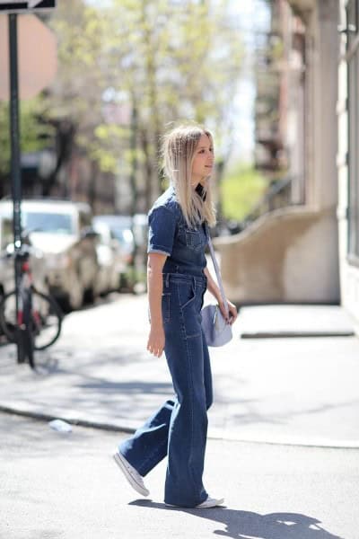 ↓ 15 – Denim Jumpsuit with Converse Sneakers