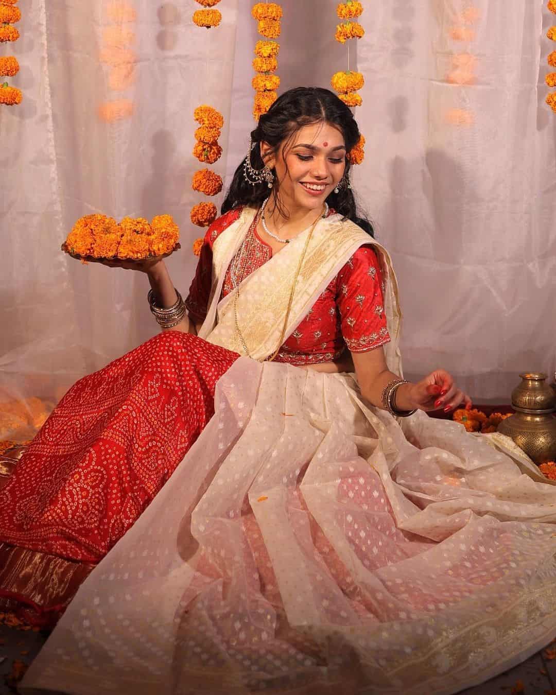 Bengali Saree With Lehenga