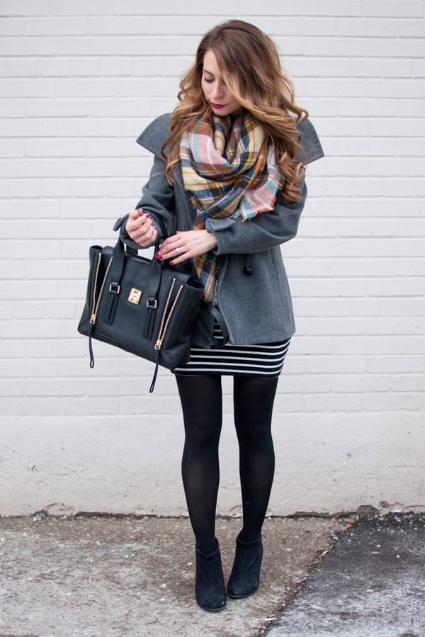 02 – Go for a Short Dress, Stockings & Blanket Scarf for a Festive Look