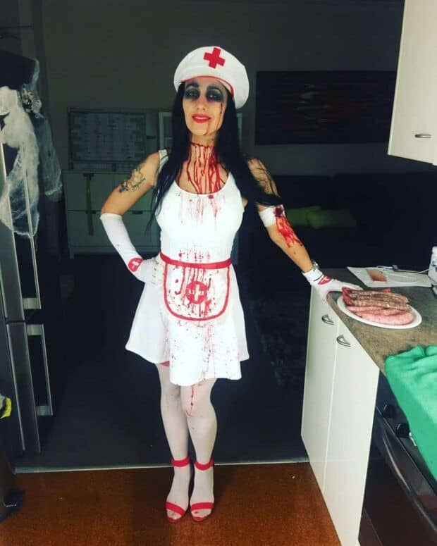 7 – Scary Nurse Costume With DIY Blood Splatters