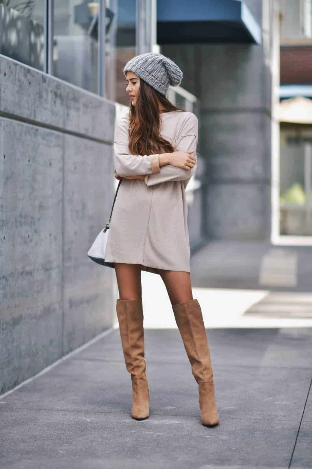 #11. Over the Knee Boots and Beanies for Style