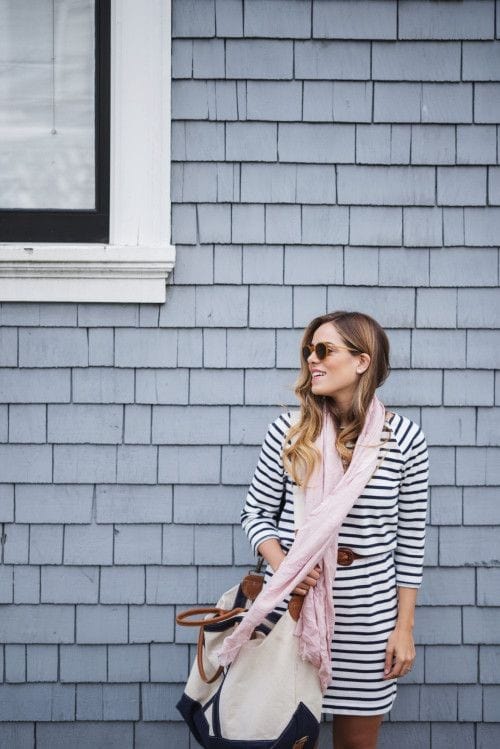 5 – A Petal Pink Scarf And A Striped Dress