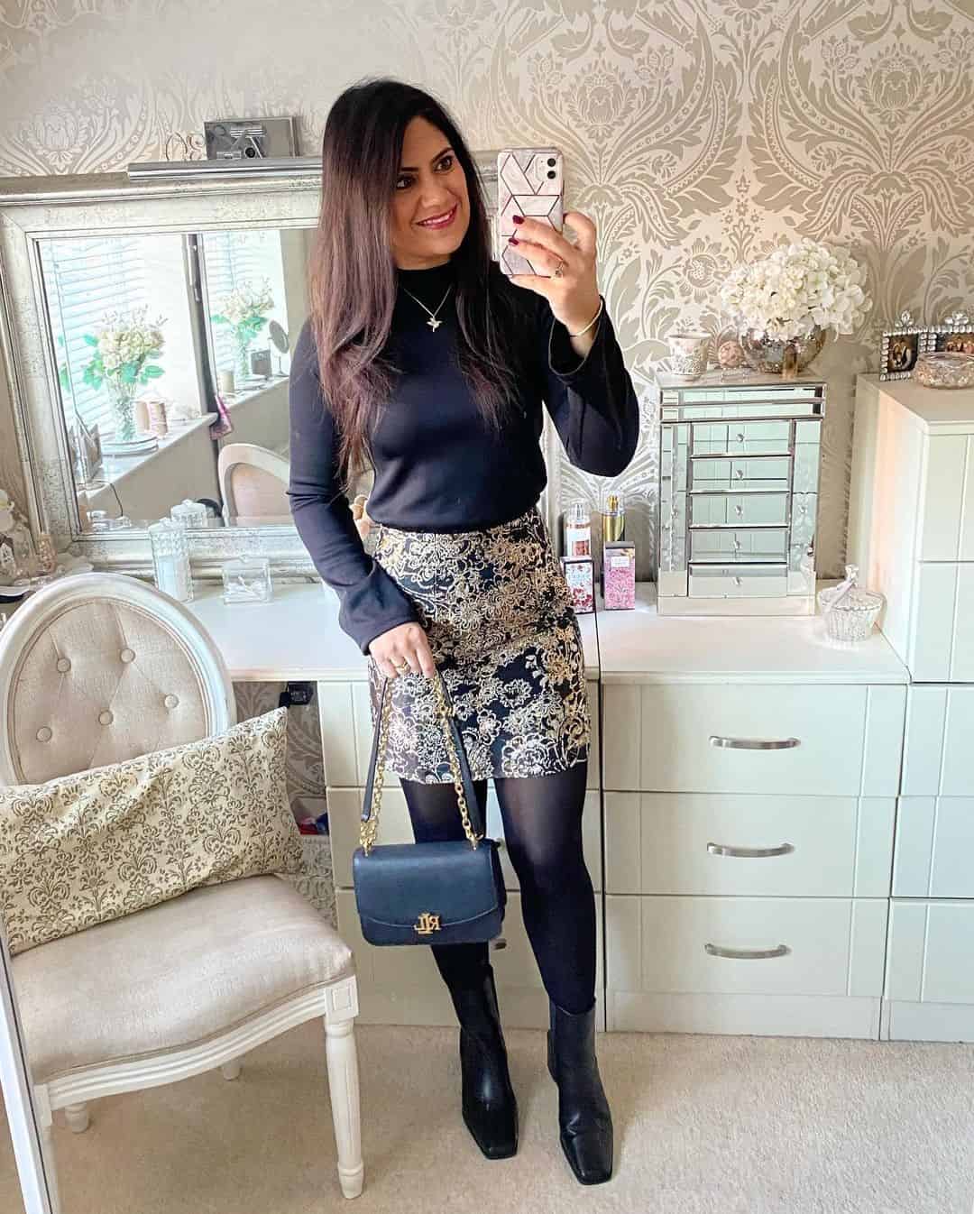 6 – Pencil Skirt With Leggings & High Neck Top