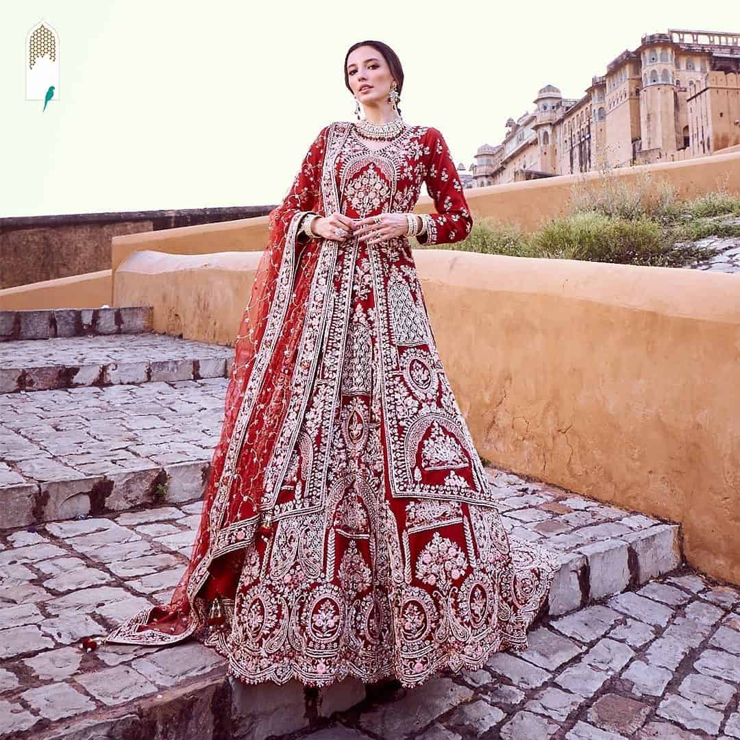 10 – Red Lehenga With Tail Cut Long Kurta for Brides