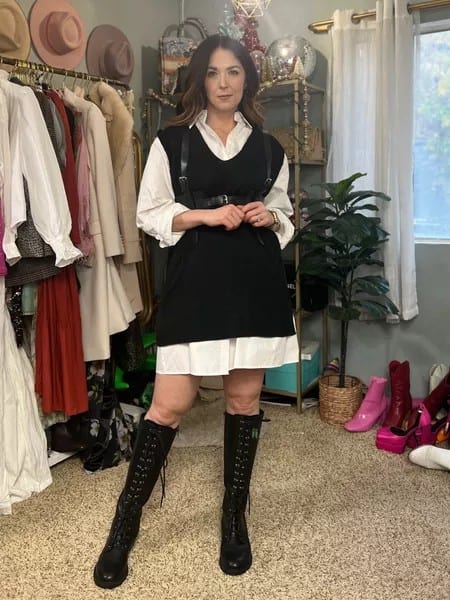 8 – Sweater Vest Dress With Combat Boots