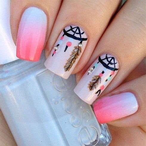 34 – Dreamcatcher Nails With Pink Ombre