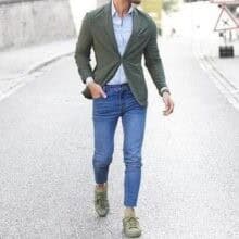 Q. What pants and shirt match with olive green shoes?