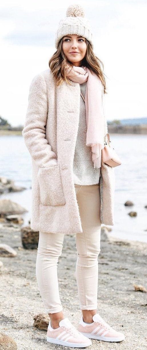 6 – With A Matching Knit Scarf And Hat, A Comfy Pink Fluffy Coat Awaits You