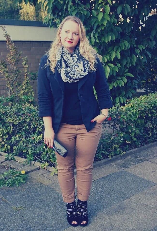 #8- Beige Skinny Corduroy Pants for Curvy Women