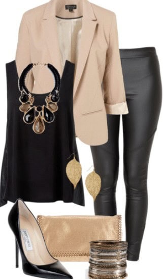 6 – Leather Pants With Gold Leather Clutch