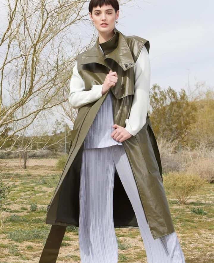 04 – Green Leather Coat With Oversized Ribbed Two Piece Set