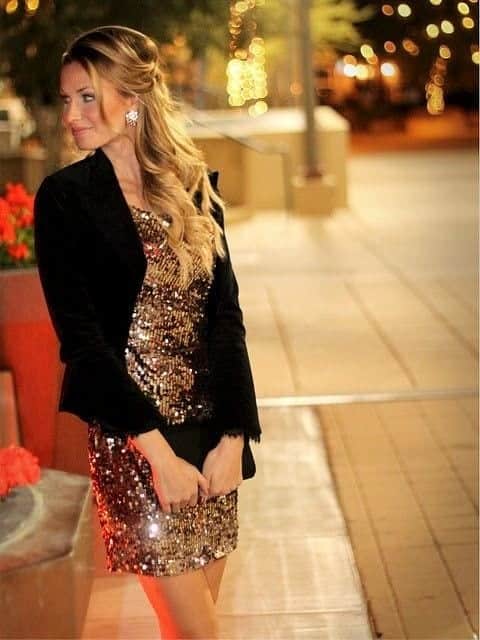 18 – Sequined Top With A Simple Coat for Winter Dinner