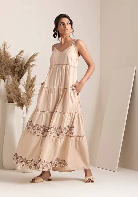 Go the Classic Route with Long Tiered Dress Styled with Straw Hat