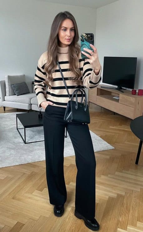 5 – Striped Turtle Neck With Black Pants