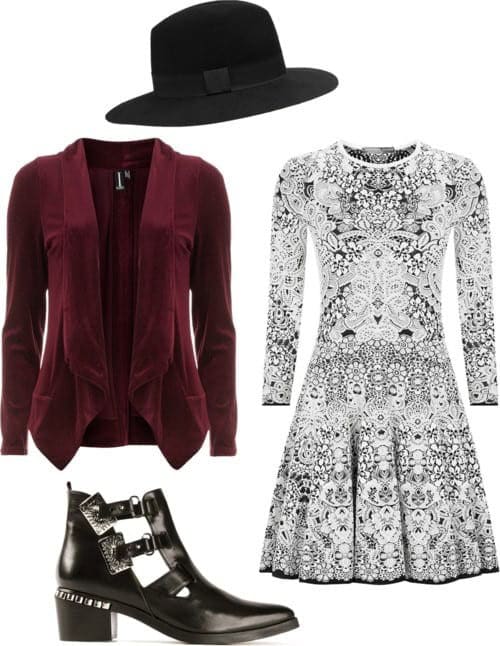 ↓ 3. Printed Tunic, Black Hat and a Velvet Blazer